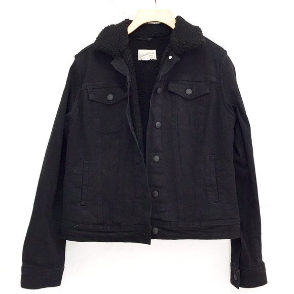 fleece lined denim jacket in black